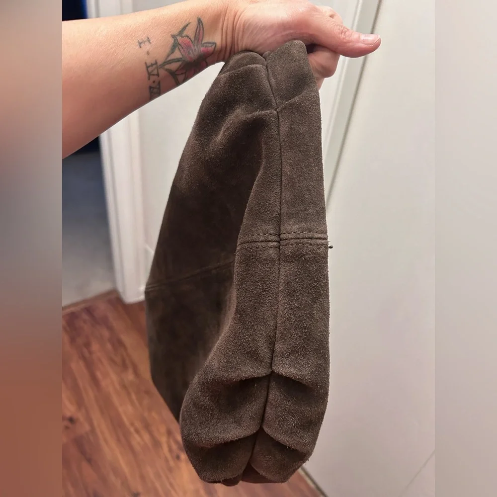 Marlon Made In Italy Dark Brown Suede Hobo Bag- Genuine Leather - Picture 10 of 16